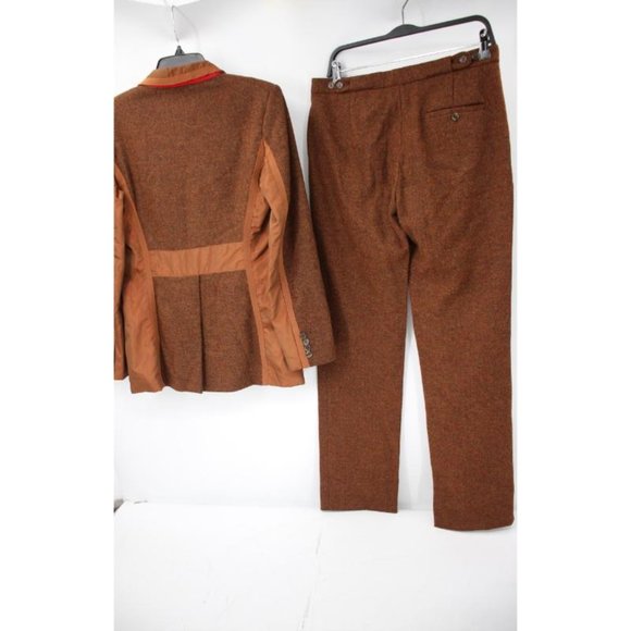 ETRO pant suit women's 44 32x33 two piece tweed silk trim brown wool blend - Picture 6 of 16
